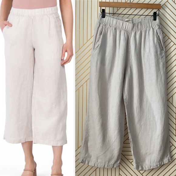 Cynthia Rowley 100% Linen Cropped culotte style  crop Pant wide leg lagen look M - Picture 1 of 12